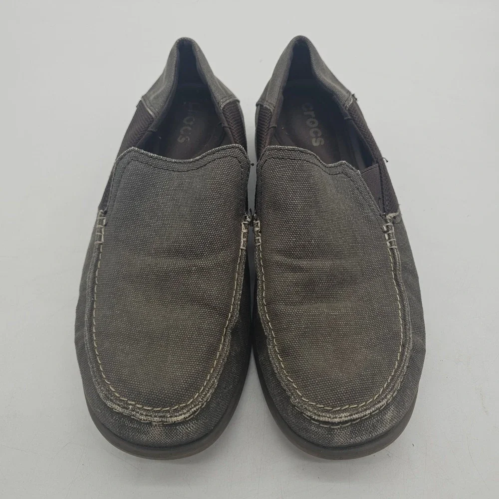 Crocs Size 10 Santa Cruz 2 Luxe Slip On Men's Standard Fit Loafer Gray and Brown